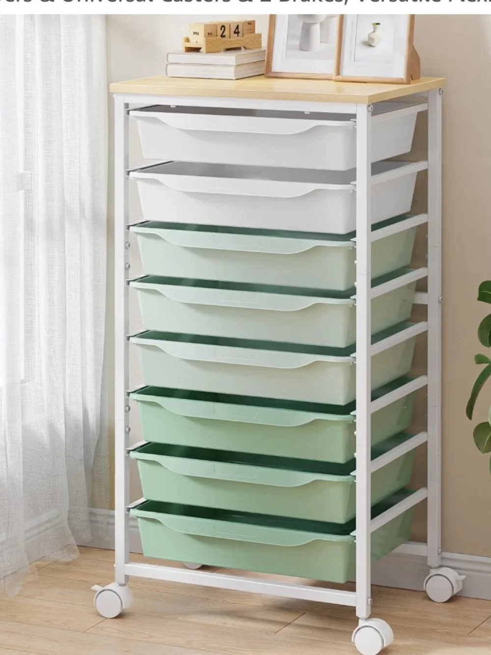 Green Rolling Storage Cart with 8 Drawers